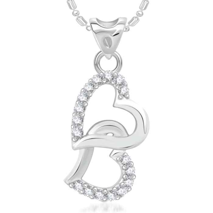 Buy Srikara Alloy Rhodium Plated CZ/AD Attach Heart Fashion Jewellery Pendant Chain - SKP2004R - Purplle