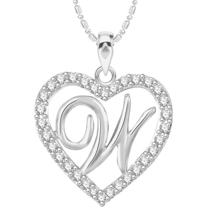 Buy Srikara Alloy Rhodium Plated CZ/AD Alphabet "W" in Heart Fashion Jewelry Pendant - SKP2313R - Purplle
