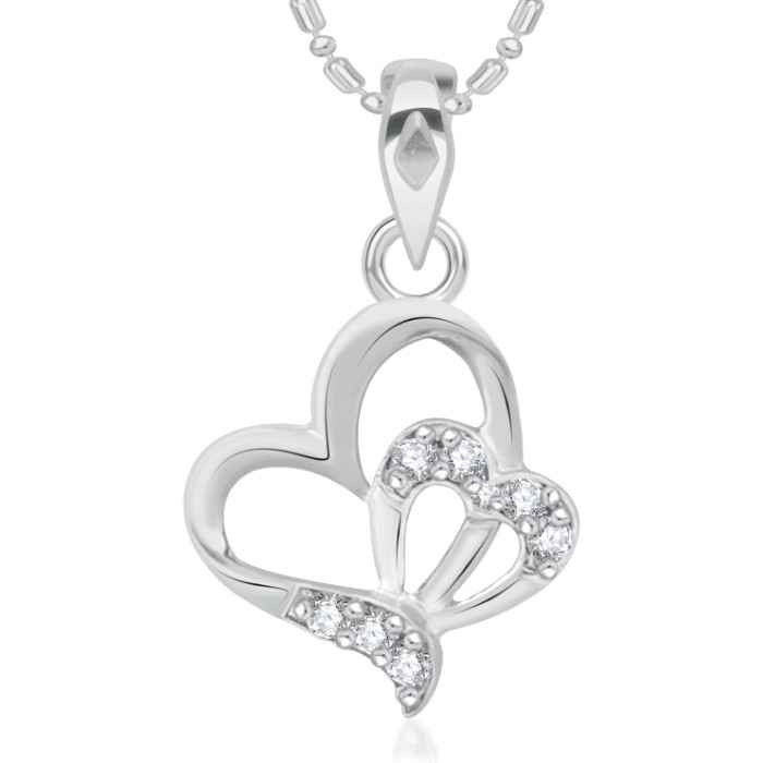Buy Srikara Alloy Rhodium Plated CZ/AD Heart Heart Fashion Jewelry Pendant Chain - SKP2238R - Purplle