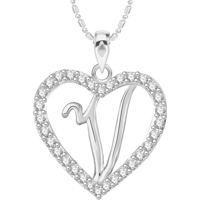 Buy Srikara Alloy Rhodium Plated CZ/AD Alphabet "V" in Heart Fashion Jewelry Pendant - SKP2312R - Purplle