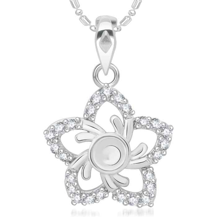 Buy Srikara Alloy Rhodium Plated CZ / AD Flower Fashion Jewellery Pendant with Chain - SKP2333R - Purplle