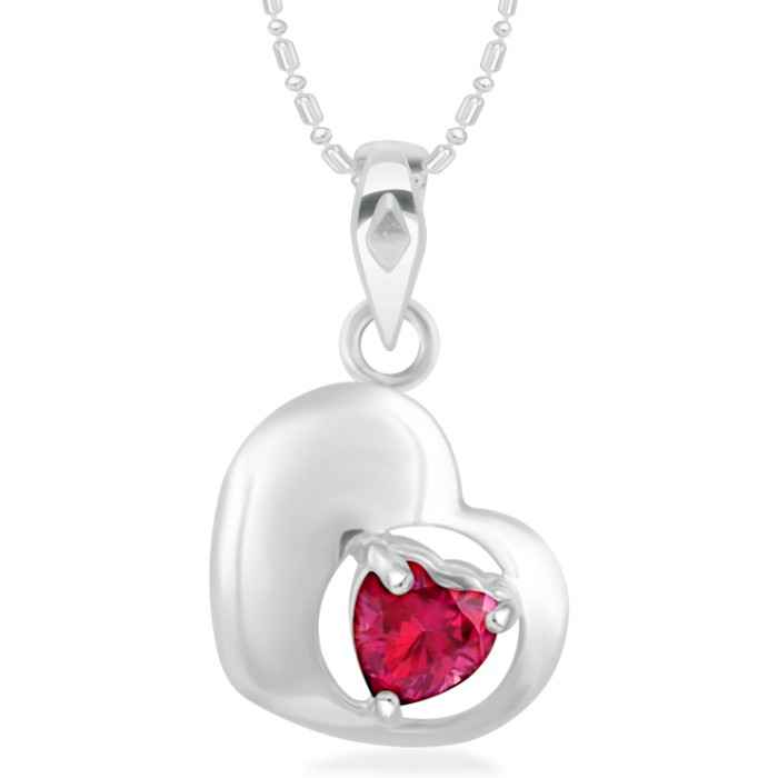 Buy Srikara Alloy Rhodium Plated CZ/AD Red Stone Heart Fashion Jewelry Pendant Chain - SKP2351R - Purplle