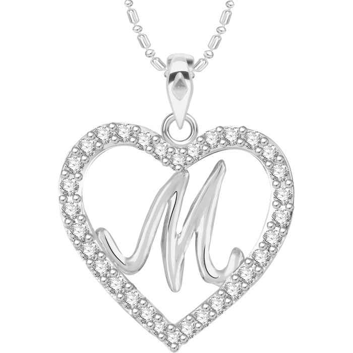 Buy Srikara Alloy Rhodium Plated CZ/AD Alphabet "M" in Heart Fashion Jewelry Pendant - SKP2303R - Purplle