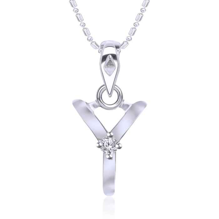 Buy Srikara Alloy Rhodium Plated CZ / AD Initial "Y" Alphabet Pendant with Chain - SKP2826R - Purplle