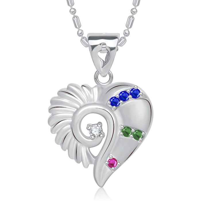 Buy Srikara Alloy Rhodium Plated CZ/AD Stone In Heart Fashion Jewelry Pendant Chain - SKP1479R - Purplle