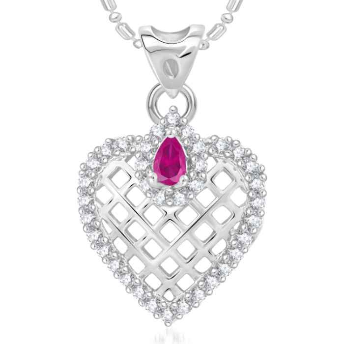 Buy Srikara Alloy Rhodium Plated CZ/AD Reticular Heart Fashion Jewelry Pendant Chain - SKP2005R - Purplle