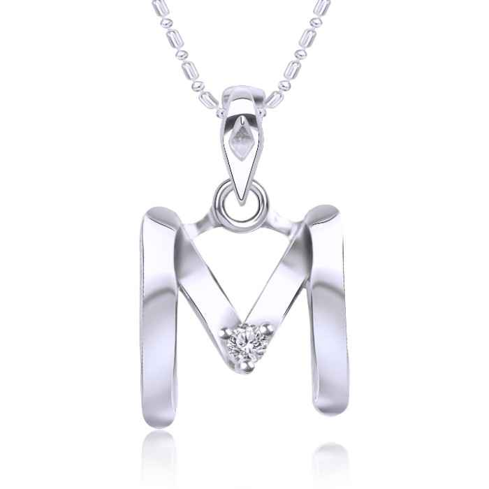 Buy Srikara Alloy Rhodium Plated CZ / AD Initial "M" Alphabet Pendant with Chain - SKP2814R - Purplle