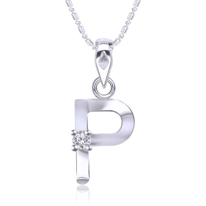 Buy Srikara Alloy Rhodium Plated CZ / AD Initial "P" Alphabet Pendant with Chain - SKP2817R - Purplle