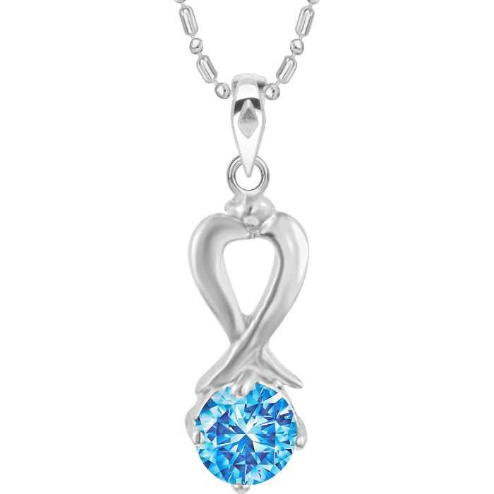 Buy Srikara Alloy CZ / AD Heart Drop Aqua Solitaire Fashion Jewellery Pendant Chain - SKP2907R - Purplle