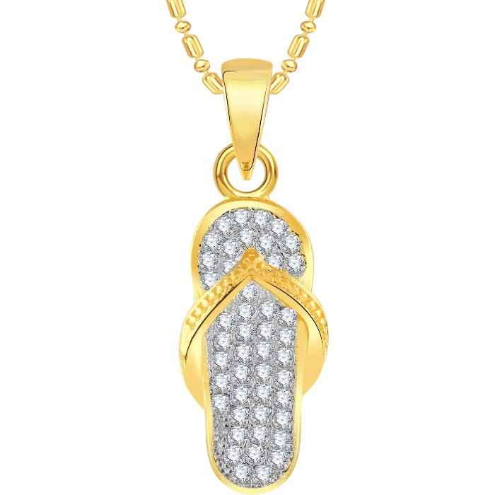 Buy Srikara Alloy Gold Plated CZ/AD Flip Flop Slipper Fashion Jewelry Pendant Chain - SKP2525G - Purplle