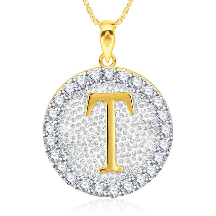 Buy Srikara Alloy Gold Plated CZ/AD Initial Letter T Fashion Jewellery Pendant Chain - SKP2202G - Purplle