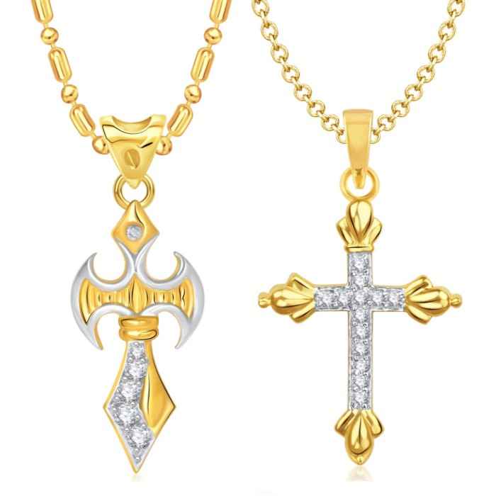 Buy Srikara Alloy Gold Plated CZ/AD Cross Pendant Fashion Jewelry Pendant Set Chain - SKCOMBO1444G - Purplle