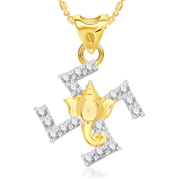 Buy Srikara Alloy Gold Plated CZ/AD Gajmukh Swastik Fashion Jewellery Pendant Chain - SKP2047G - Purplle
