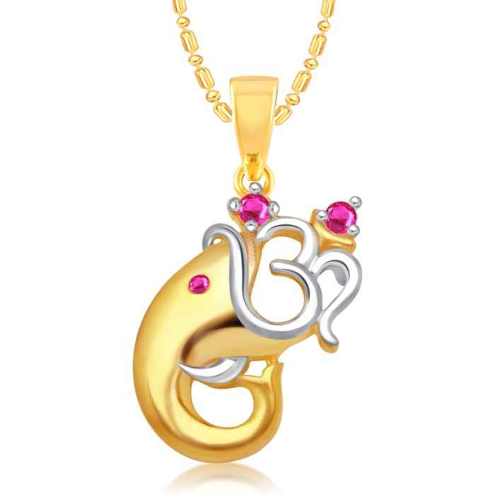 Buy Srikara Alloy Gold Plated CZ/AD Om Vakratund Fashion Jewelry Pendant with Chain - SKP2799G - Purplle