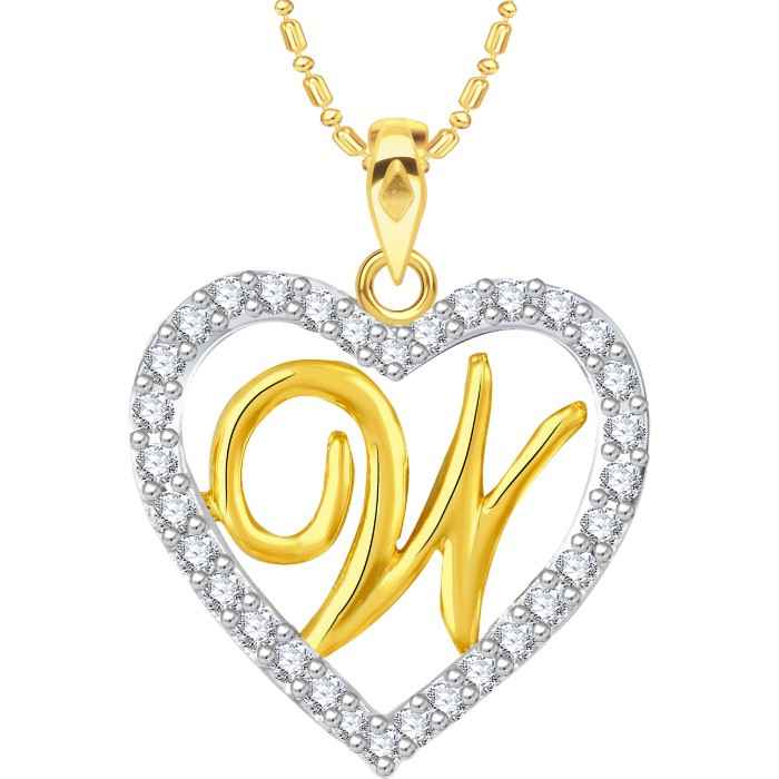 Buy Srikara Alloy Gold Plated CZ/AD Alphabet "W" in Heart Fashion Jewelry Pendant - SKP2287G - Purplle