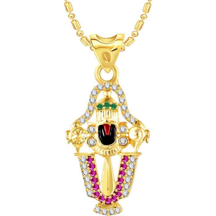 Buy Srikara Alloy Gold Plated CZ/AD Tirupati Balaji Fashion Jewellery Pendant Chain - SKP2784G - Purplle