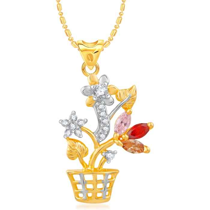 Buy Srikara Alloy Gold Plated CZ / AD Flowerpot Fashion Jewellery Pendant with Chain - SKP2410G - Purplle