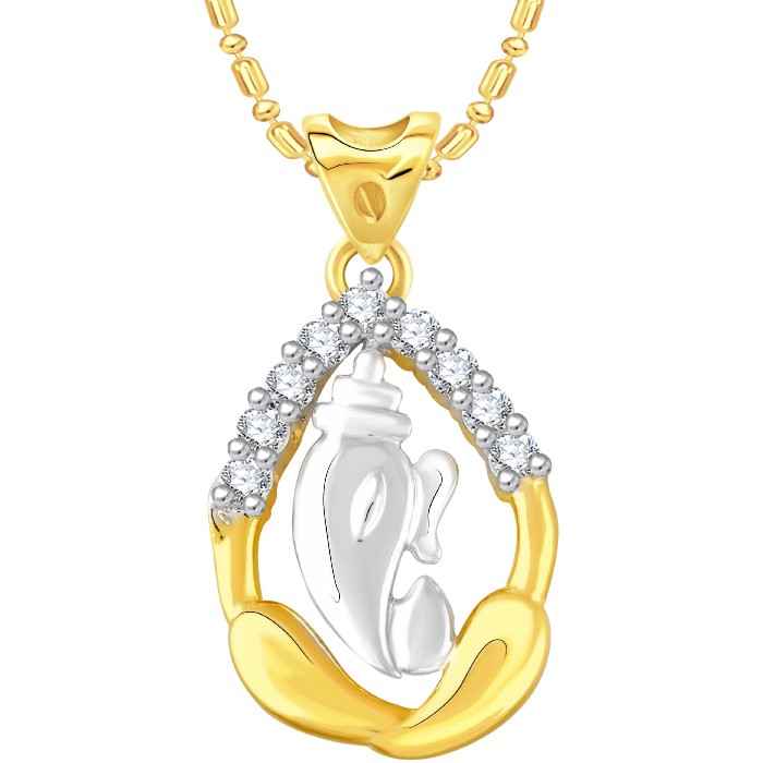 Buy Srikara Alloy Gold Plated CZ / AD Ganesh Fashion Jewellery Pendant with Chain - SKP2762G - Purplle