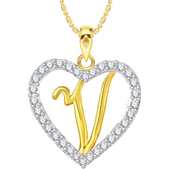 Buy Srikara Alloy Gold Plated CZ/AD Alphabet "V" in Heart Fashion Jewelry Pendant - SKP2286G - Purplle
