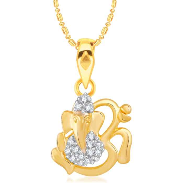 Buy Srikara Alloy Gold Plated CZ / AD Ganesha Fashion Jewellery Pendant with Chain - SKP2447G - Purplle