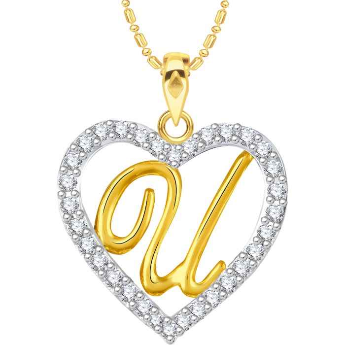 Buy Srikara Alloy Gold Plated CZ/AD Alphabet "U" in Heart Fashion Jewelry Pendant - SKP2285G - Purplle