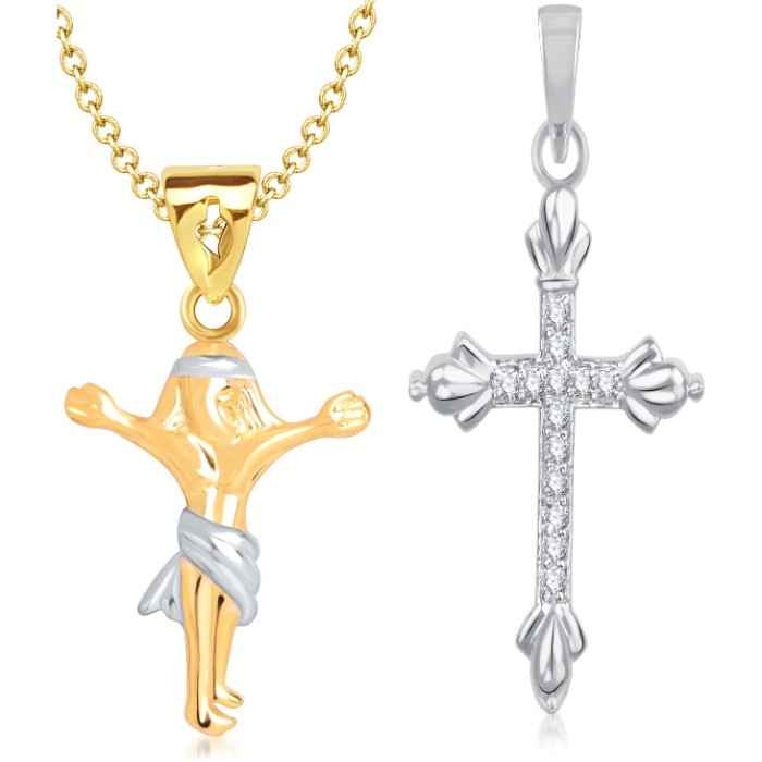 Buy Srikara Alloy Gold Plated CZ/AD Cross Pendant Fashion Jewelry Pendant Set Chain - SKCOMBO1442G - Purplle