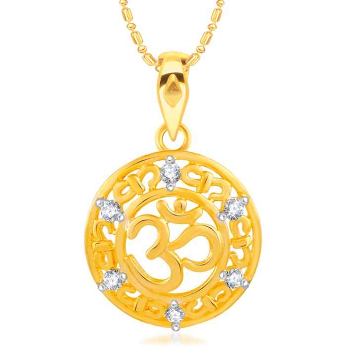 Buy Srikara Alloy Gold Plated CZ / AD Om Fashion Jewellery Pendant with Chain - SKP2442G - Purplle
