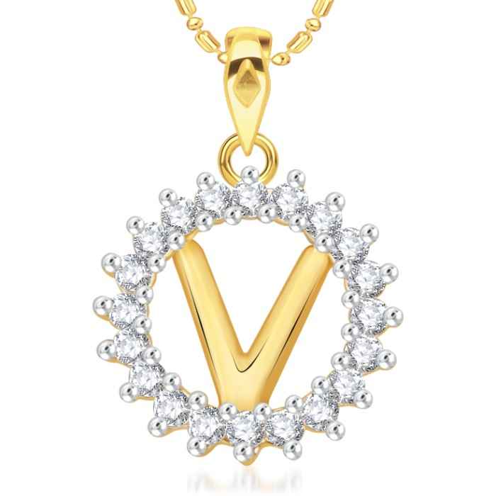 Buy Srikara Alloy Gold Plated CZ/AD Initial Letter V Fashion Jewellery Pendant Chain - SKP1968G - Purplle