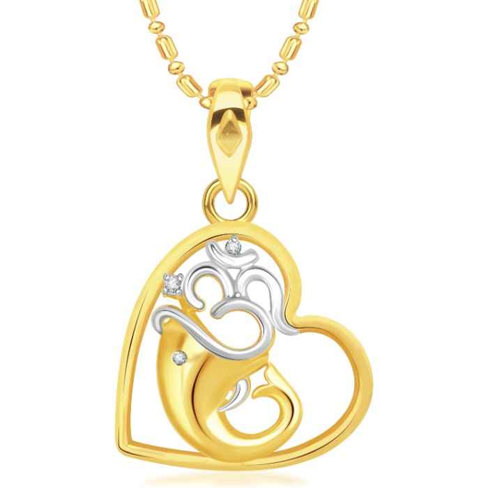 Buy Srikara Alloy Gold Plated CZ/AD OM Heart Pattern Fashion Jewellery Pendant Chain - SKP2835G - Purplle