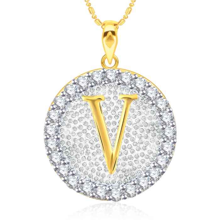 Buy Srikara Alloy Gold Plated CZ/AD Initial Letter V Fashion Jewellery Pendant Chain - SKP2204G - Purplle