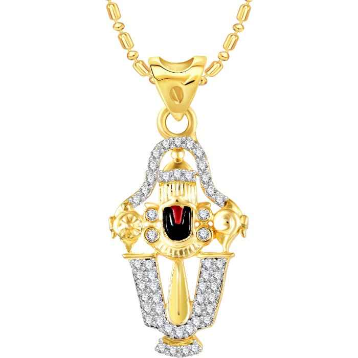Buy Srikara Alloy Gold Plated CZ/AD Tirupati Balaji Fashion Jewellery Pendant Chain - SKP2785G - Purplle