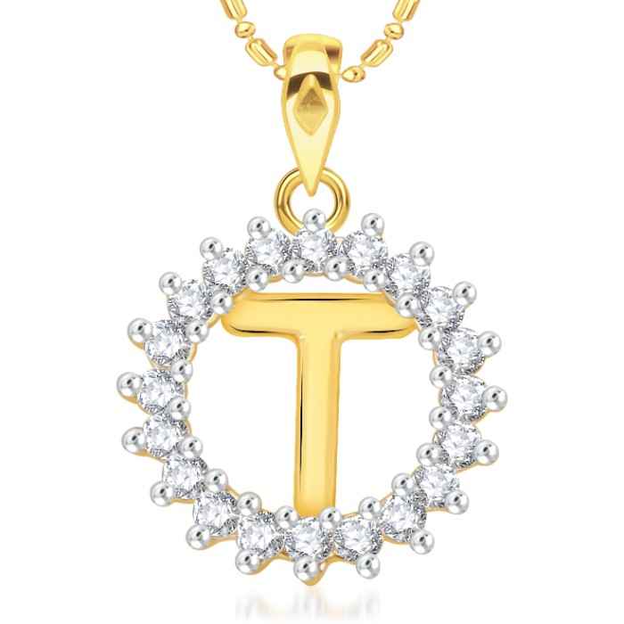 Buy Srikara Alloy Gold Plated CZ/AD Initial Letter T Fashion Jewellery Pendant Chain - SKP1966G - Purplle