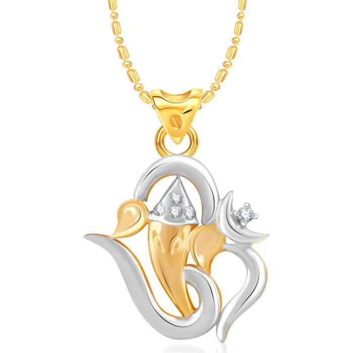 Buy Srikara Alloy Gold Plated CZ / AD Om Ganesh Fashion Jewellery Pendant with Chain - SKP2767G - Purplle