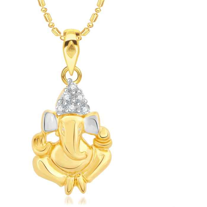 Buy Srikara Alloy Brass Gold Plated CZ/AD Ganesh Fashion Jewelry Pendant with Chain - SKP2976G - Purplle