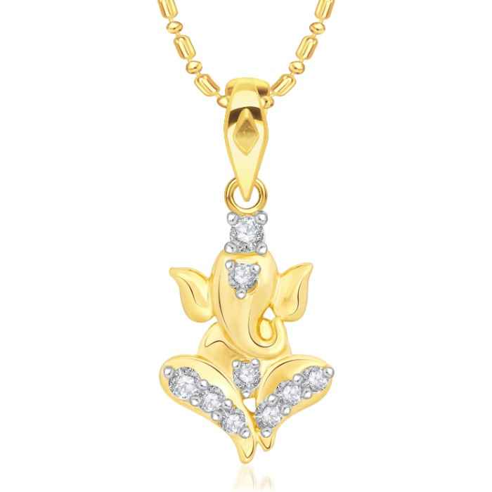 Buy Srikara Alloy Brass Gold Plated CZ / AD Ganpati Fashion Jewellery Pendant Chain - SKP2983G - Purplle