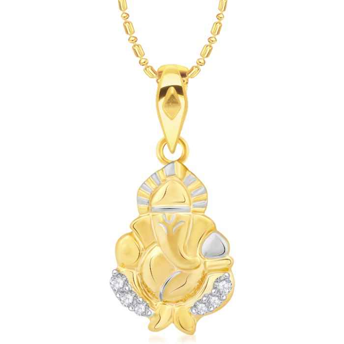 Buy Srikara Alloy Brass Gold Plated CZ/AD Ganesh Fashion Jewelry Pendant with Chain - SKP2989G - Purplle