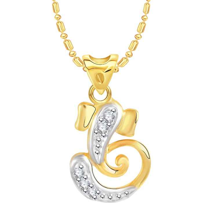 Buy Srikara Alloy Brass Gold Plated CZ / AD Ganpati Fashion Jewellery Pendant Chain - SKP2999G - Purplle