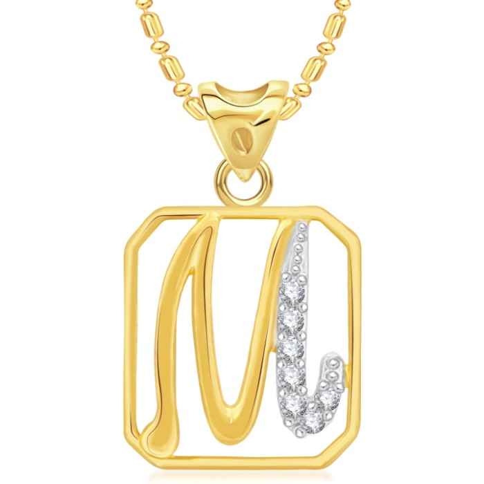 Buy Srikara Alloy Brass Gold Plated CZ/AD Alphabet M Fashion Jewelry Pendant Chain - SKP2922G - Purplle