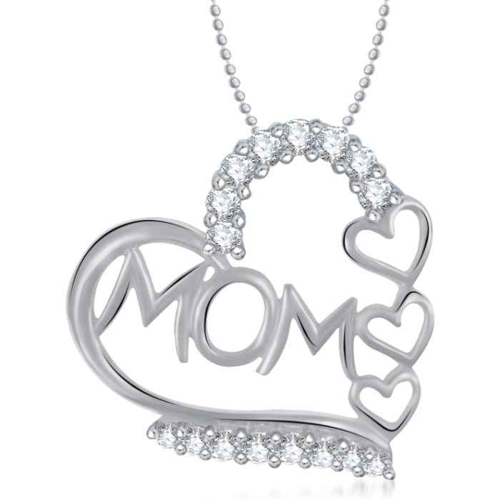 Buy Srikara Alloy Rhodium Plated CZ/AD I Love You Mom Fashion Jewelry Pendant Chain - SKP1387R - Purplle