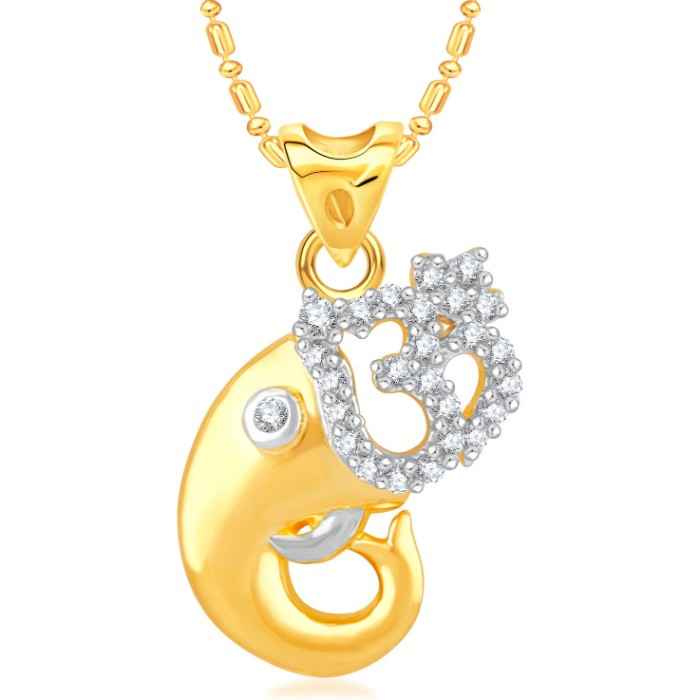 Buy Srikara Alloy Brass Gold Plated CZ/AD OM Ganeshaya Namah Fashion Jewelry Pendant - SKP3103G - Purplle