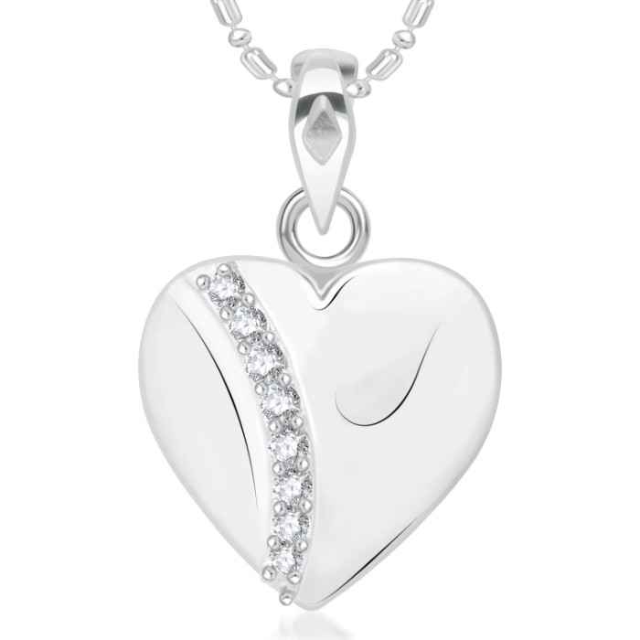 Buy Srikara Alloy Rhodium Plated CZ CZ Line in Heart Fashion Jewelry Pendant Chain - SKP2017R - Purplle