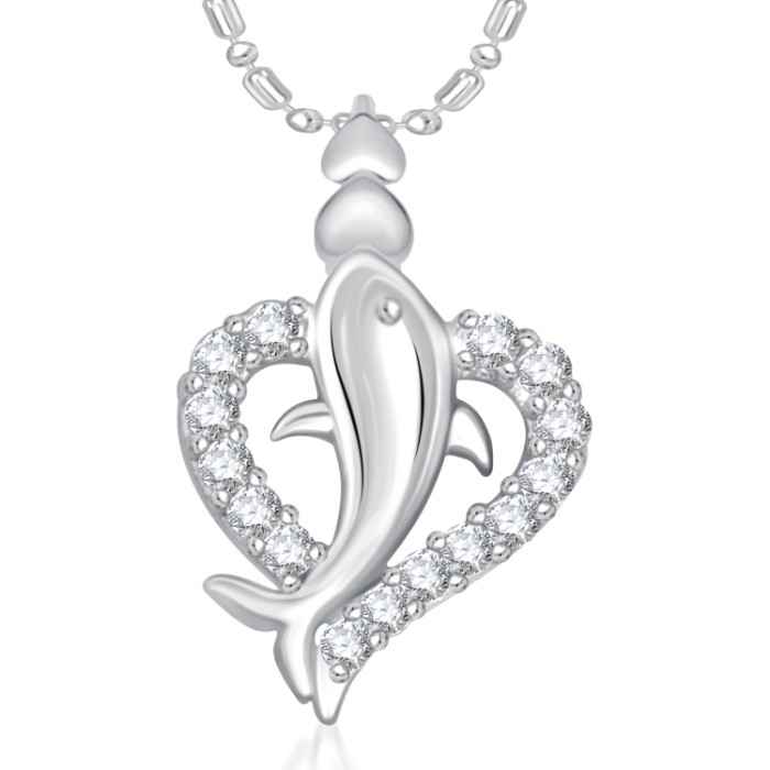 Buy Srikara Alloy Rhodium Plated CZ/AD Dolphin in Heart Valentine Fashion Jewelry Pendant - SKP1927R - Purplle