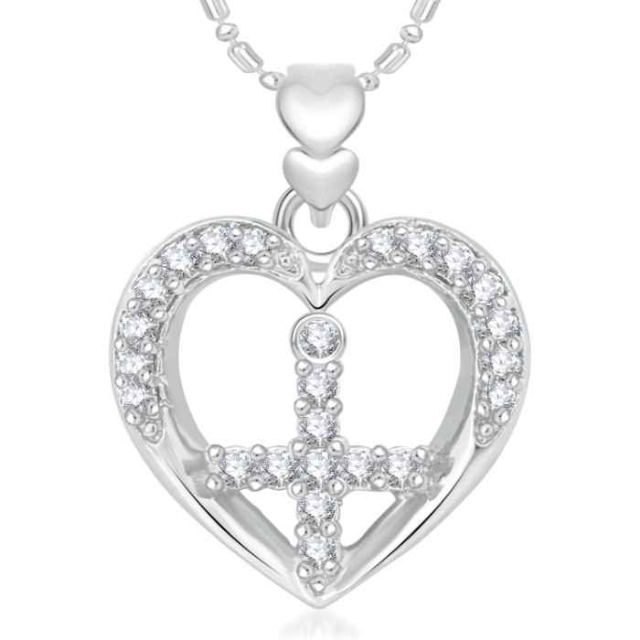 Buy Srikara Alloy Rhodium Plated CZ/AD Cross in Heart Fashion Jewelry Pendant Chain - SKP2006R - Purplle
