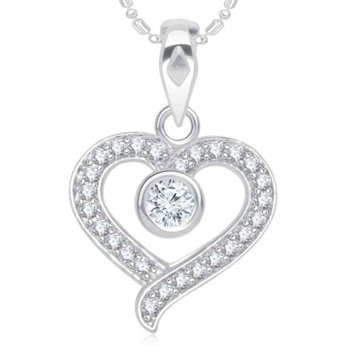 Buy Srikara Alloy Rhodium Plated CZ/AD Stone In Heart Fashion Jewelry Pendant Chain - SKP1834R - Purplle