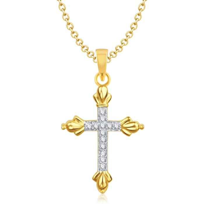 Buy Srikara Alloy Gold Plated CZ/AD Divine Cross Fashion Jewelry Pendant with Chain - SKP1421G - Purplle