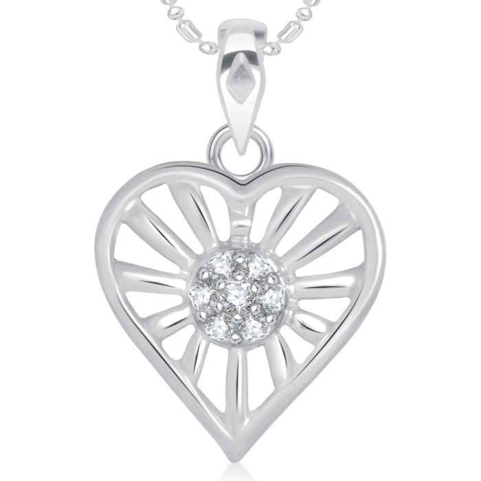 Buy Srikara Alloy Rhodium Plated CZ/AD Excellent Heart Fashion Jewelry Pendant Chain - SKP1833R - Purplle