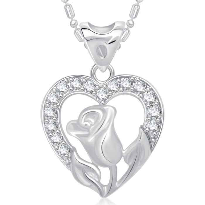 Buy Srikara Alloy Rhodium Plated CZ Rose in Heart Valentine Fashion Jewelry Pendant - SKP1643R - Purplle