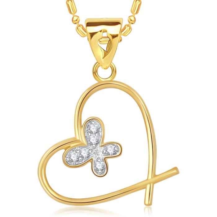 Buy Srikara Alloy Gold Plated CZ/AD Butterfly in Heart Fashion Jewelry Pendant Chain - SKP1617G - Purplle