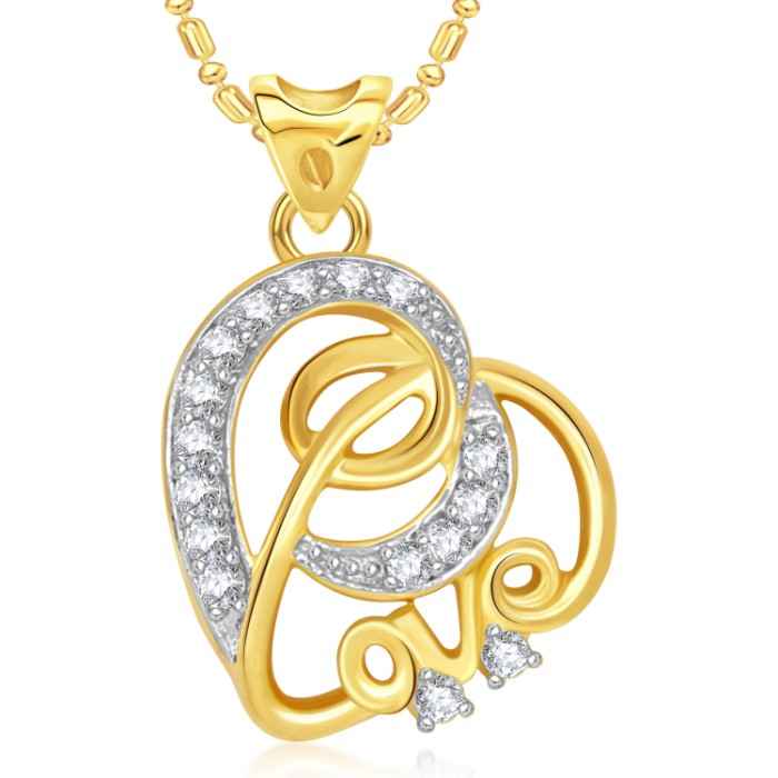 Buy Srikara Alloy Gold Plated CZ / AD Love Heart Valentine Fashion Jewellery Pendant - SKP1675G - Purplle