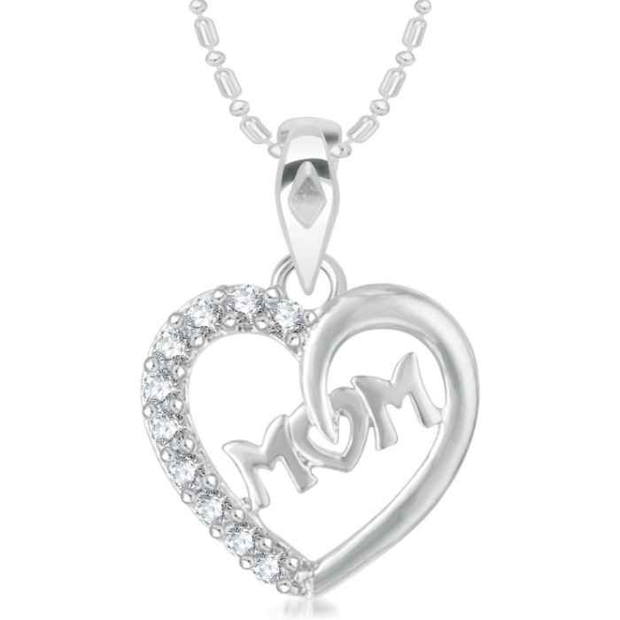 Buy Srikara Alloy Brass Rhodium Plated CZ/AD Love MOM Fashion Jewelry Pendant Chain - SKP3054R - Purplle
